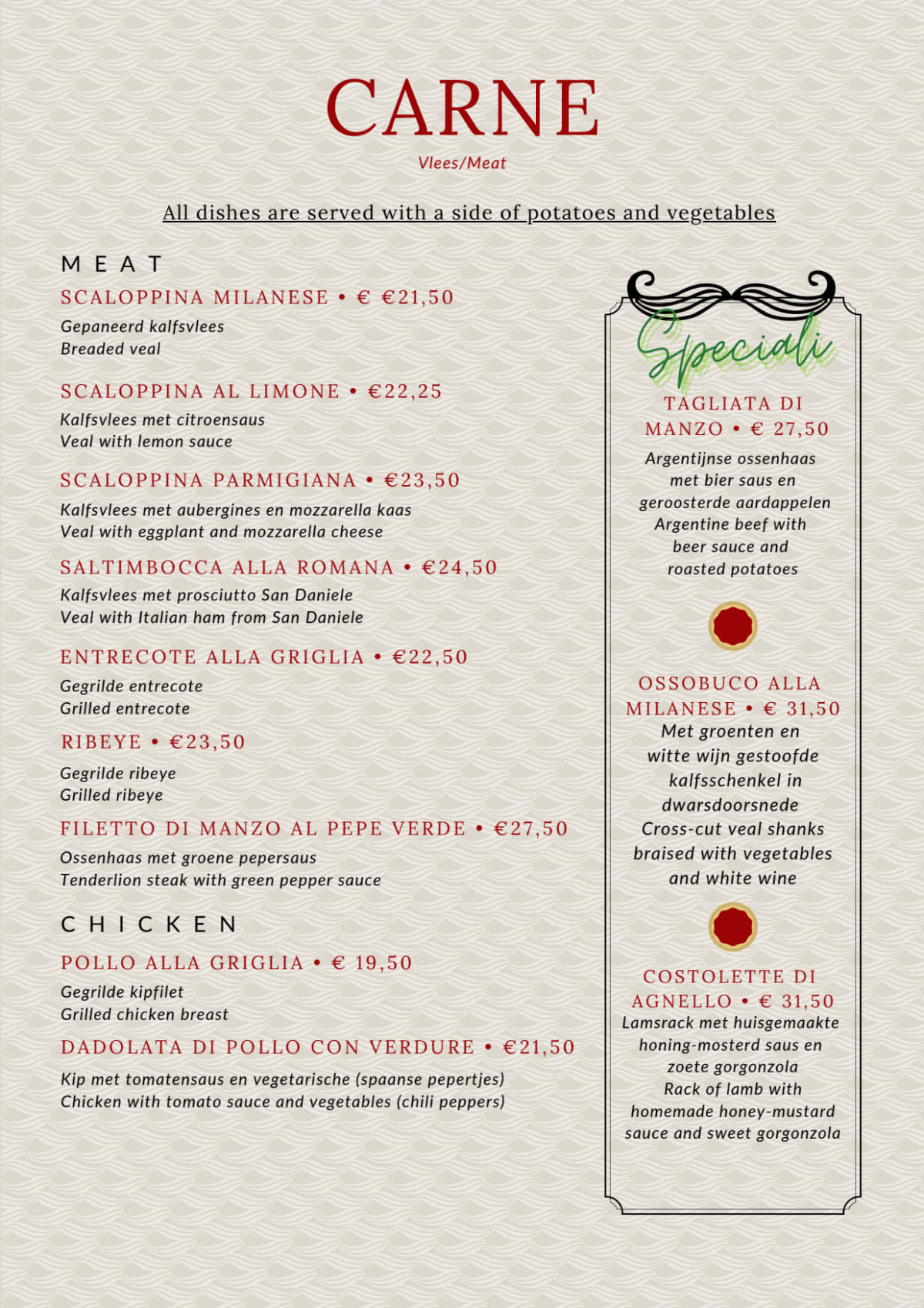 Ristorante Il Primo menu