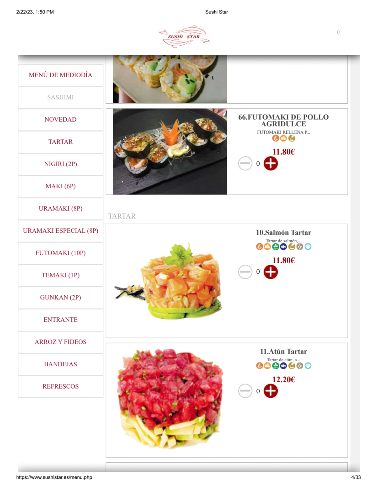 Menù completo e carta 2024 SUSHI STAR a Madrid TheFork