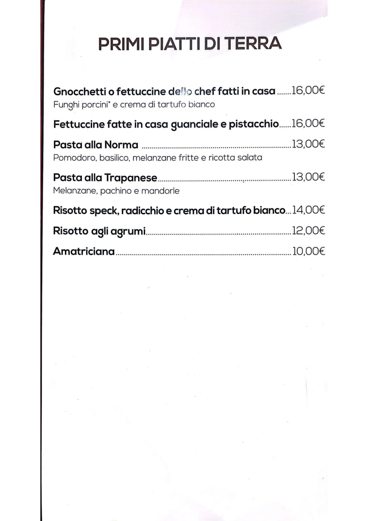 Squisito Vescovio menu