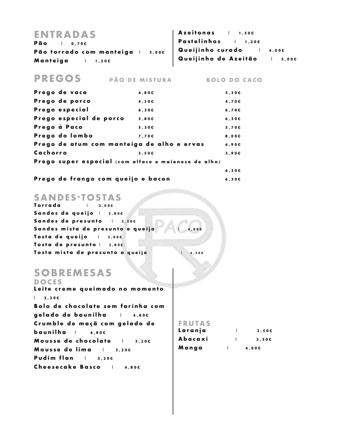 O Paco menu