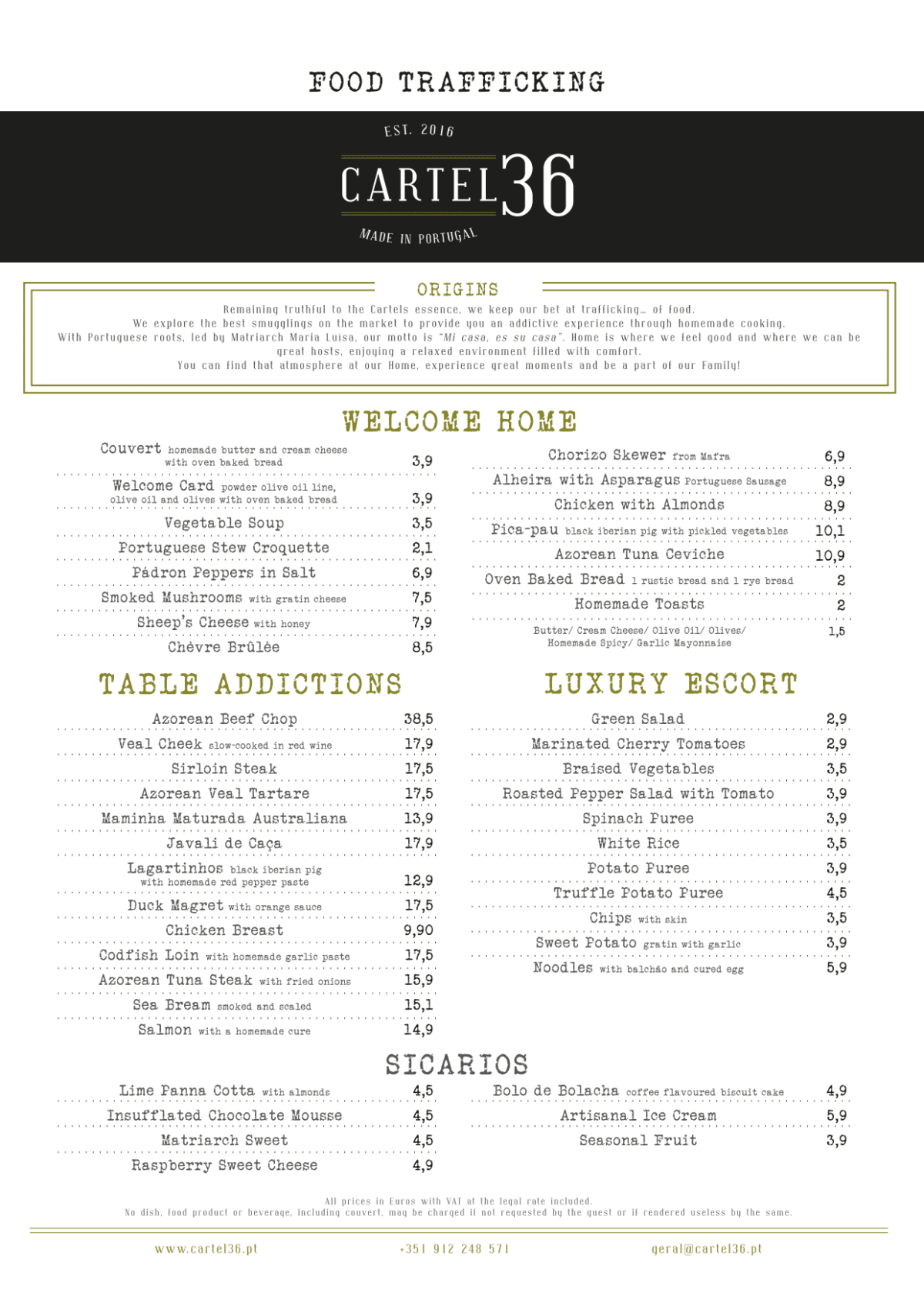 Cartel 36 menu