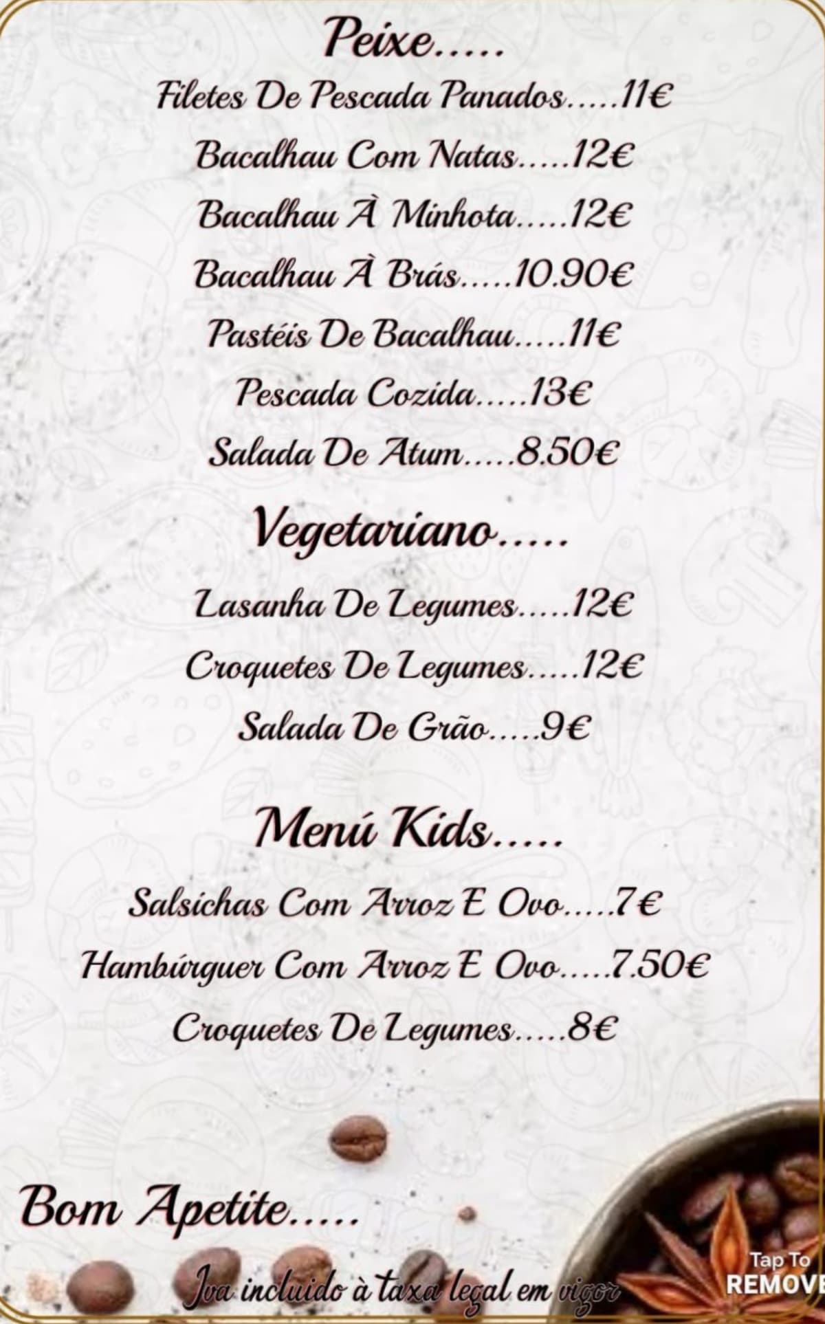 Botequim o Encontro menu