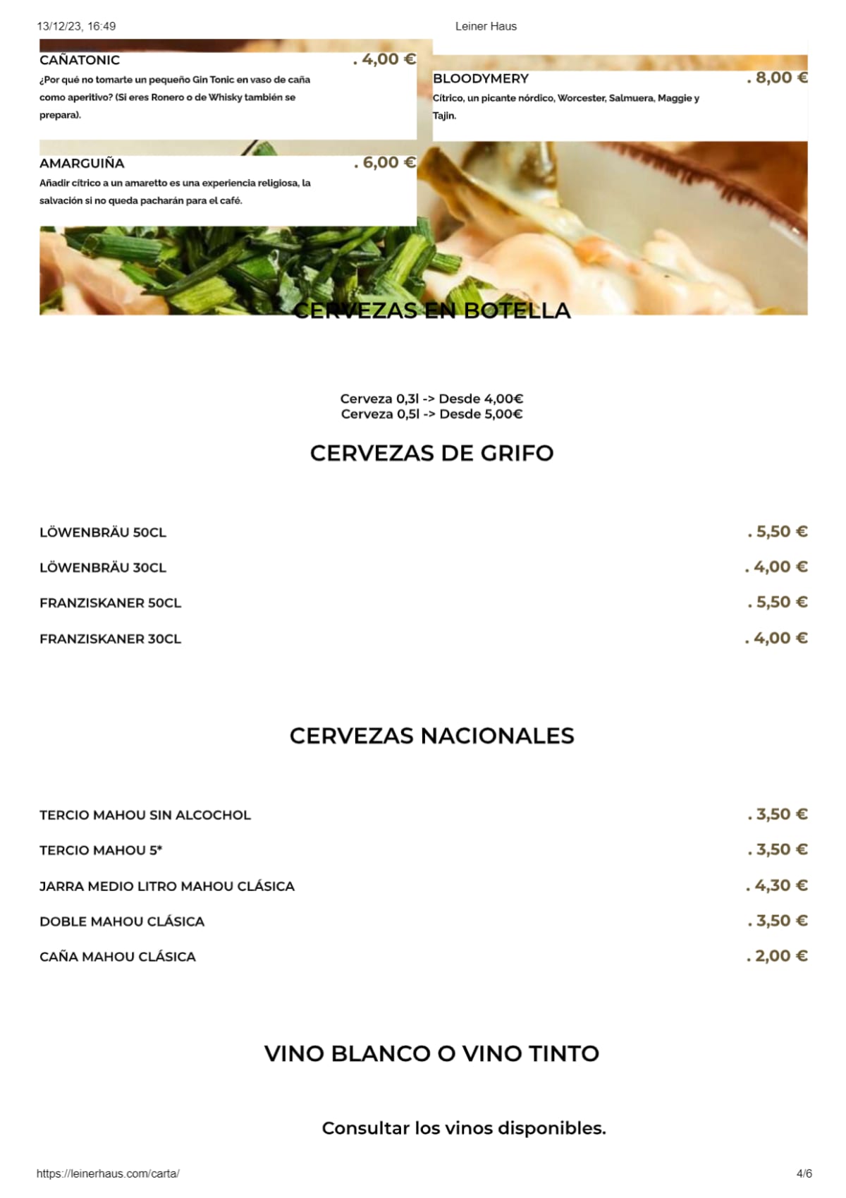 LEINERHAUS - La Casa de la gastromía alemana menu