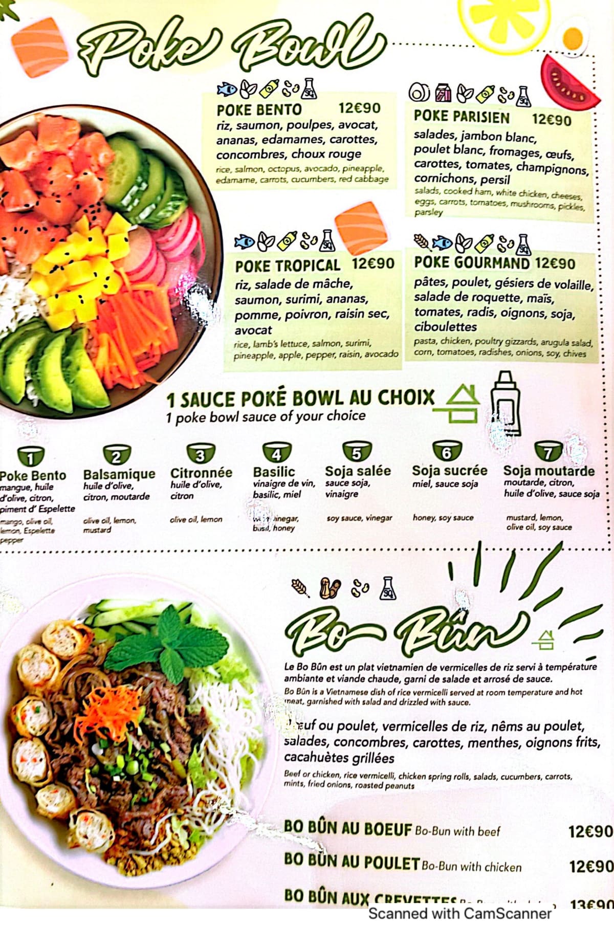 Poke bento menu