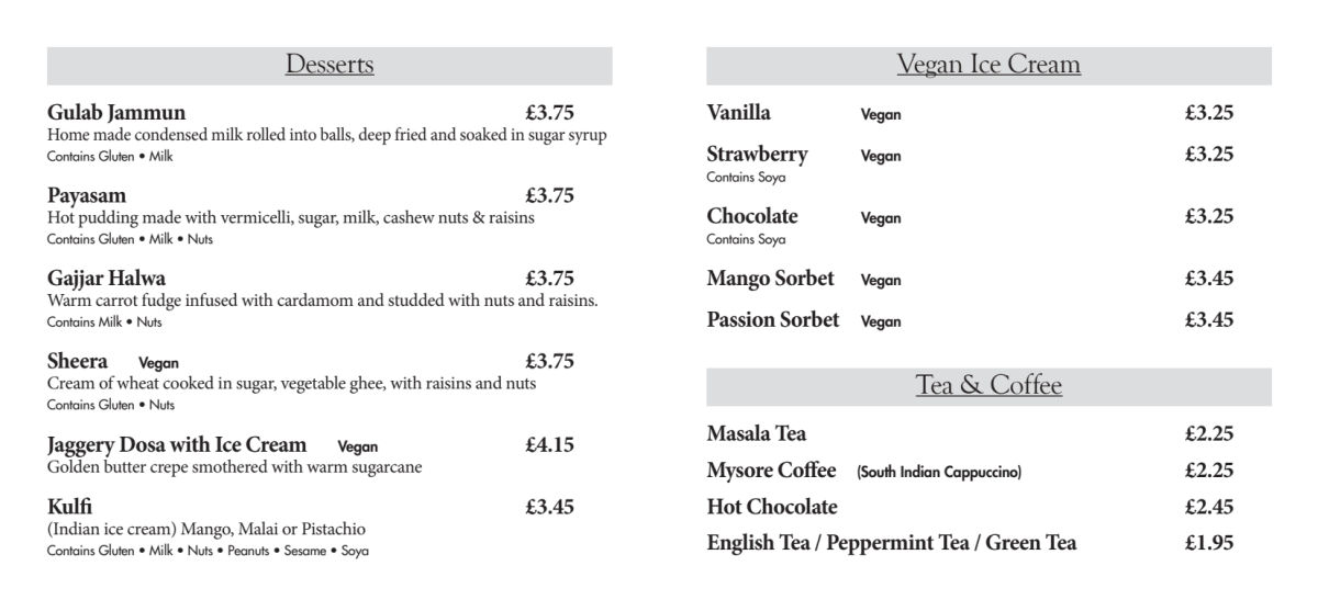 Menù completo e carta 2024 Sagar Vegetarian Hammersmith a Londra