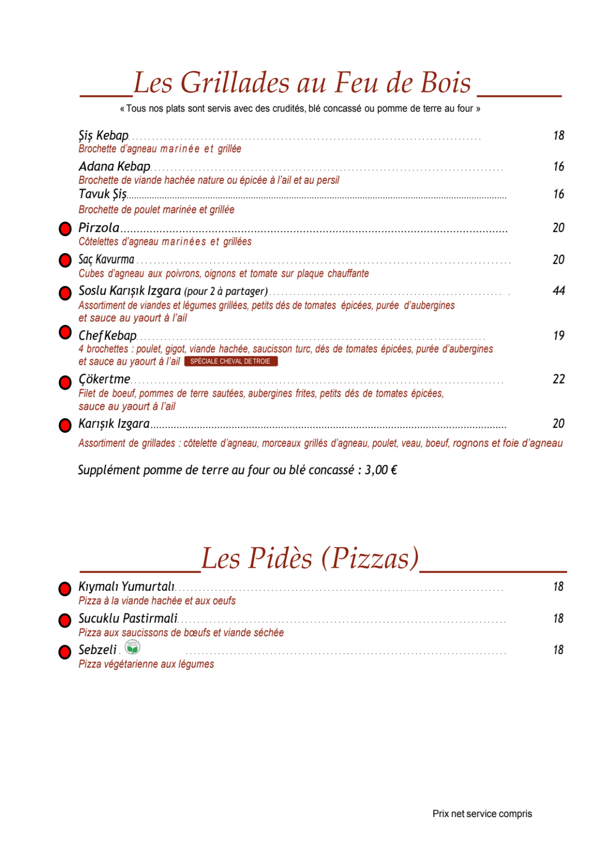 Le Cheval de Troie menu