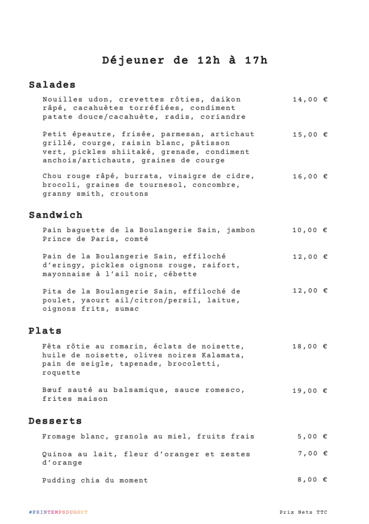 Le Café Vert menu