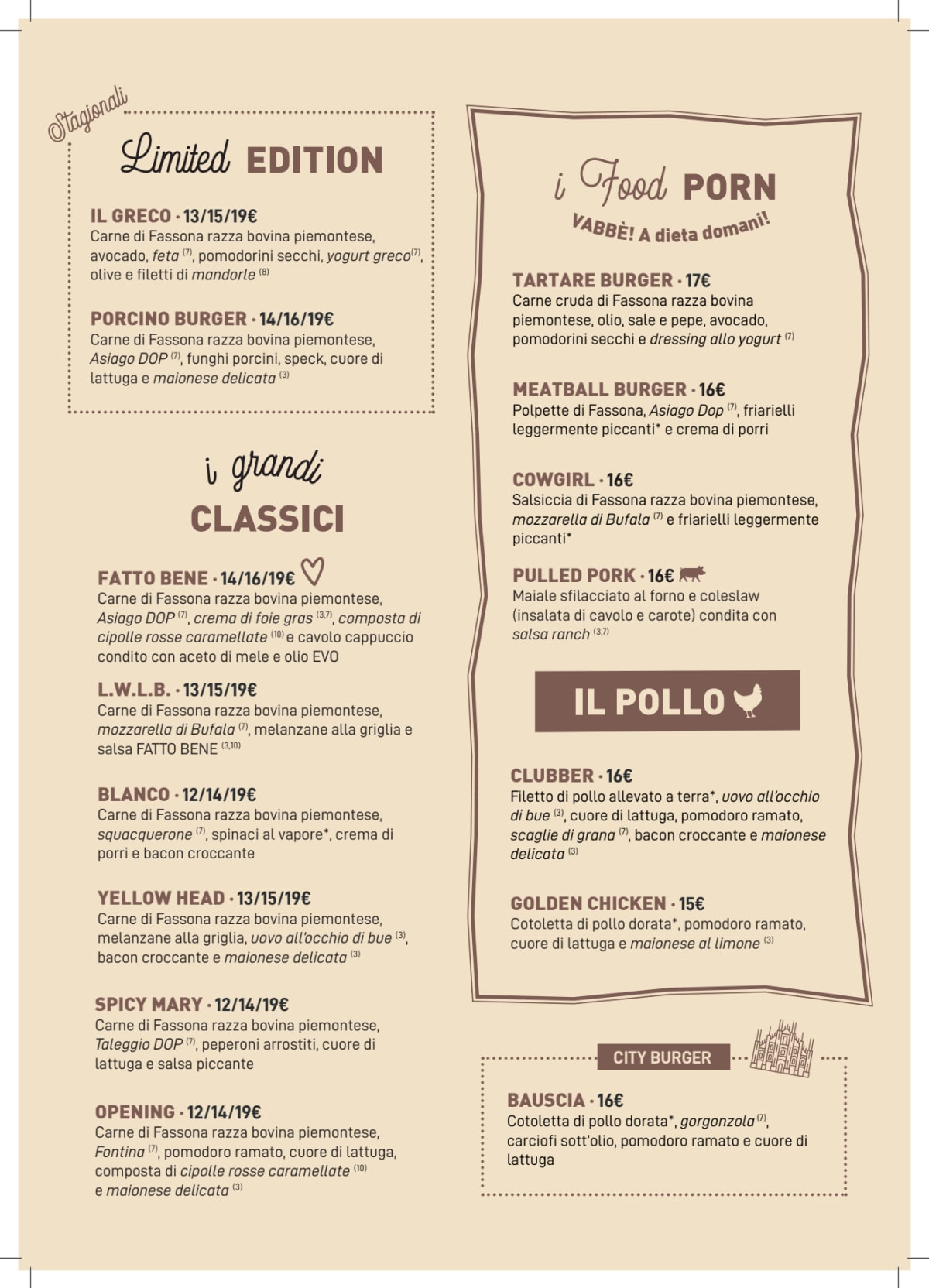 Fatto Bene Burger Buonarroti menu