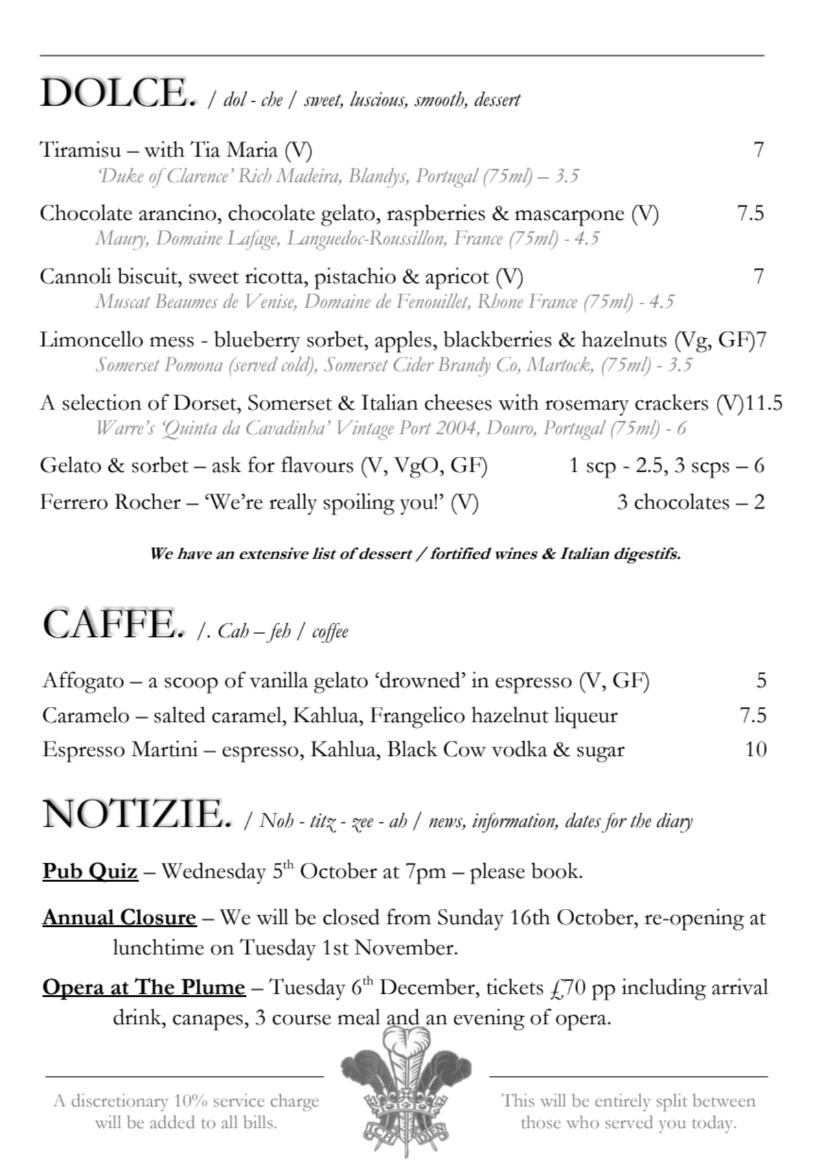 Menu 2024 The Plume of Feathers in Sherborne TheFork