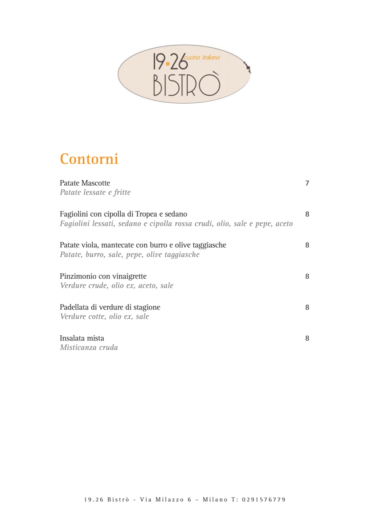 19.26 Bistrò menu