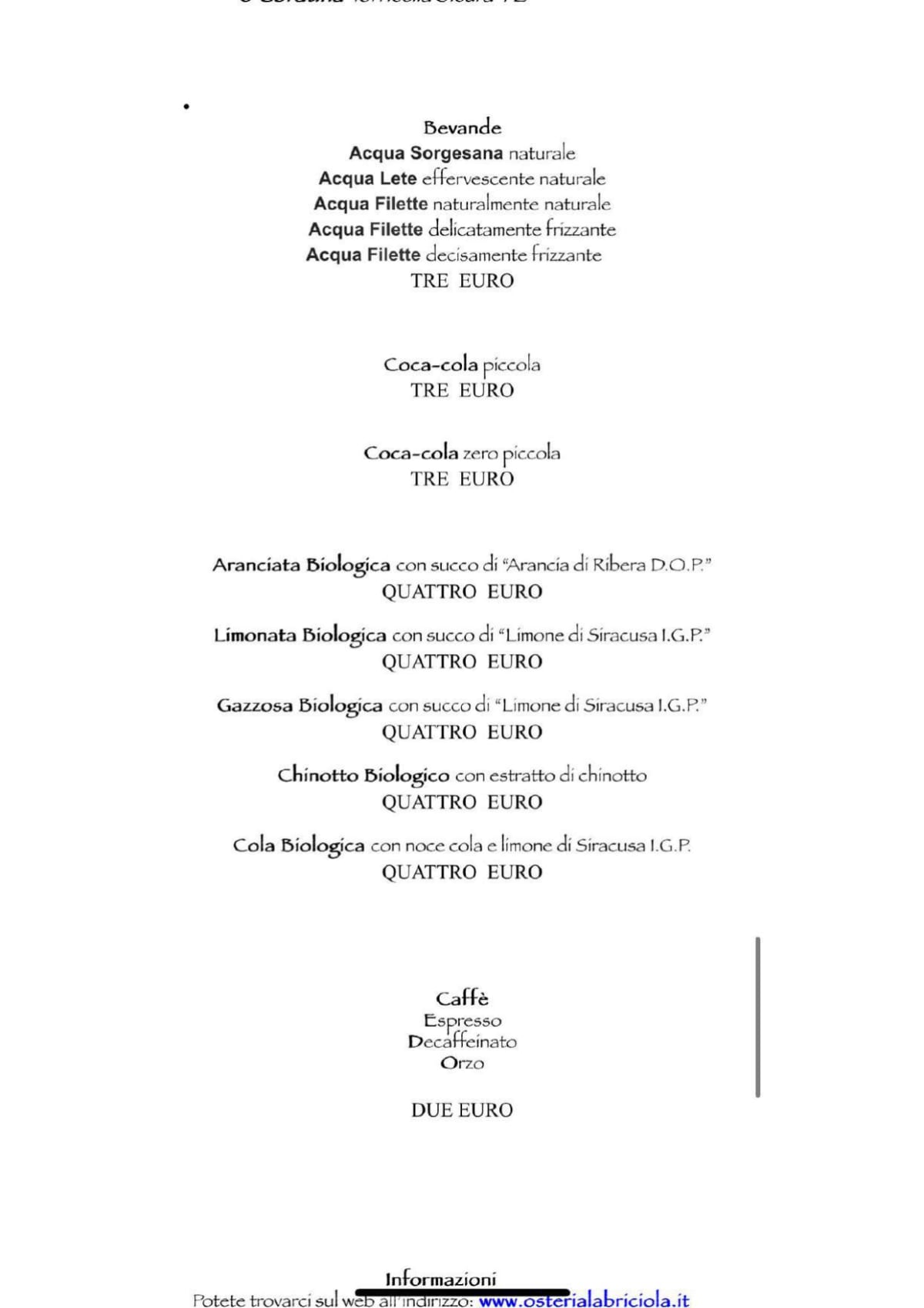 Osteria la Briciola menu