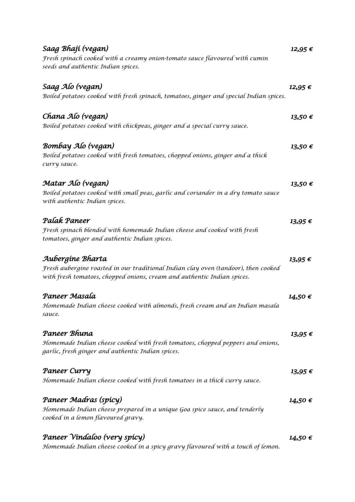 Indian Royal Spicy menu