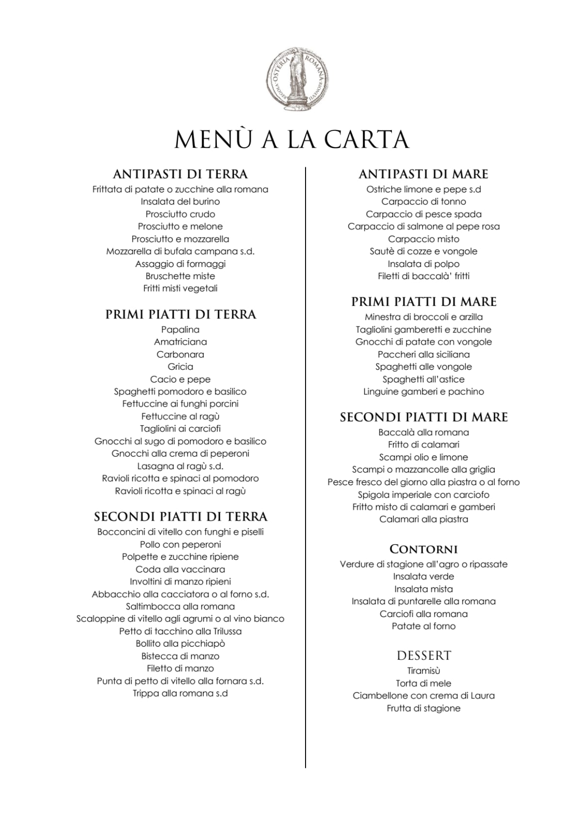 Osteria Romana  di Simmi menu