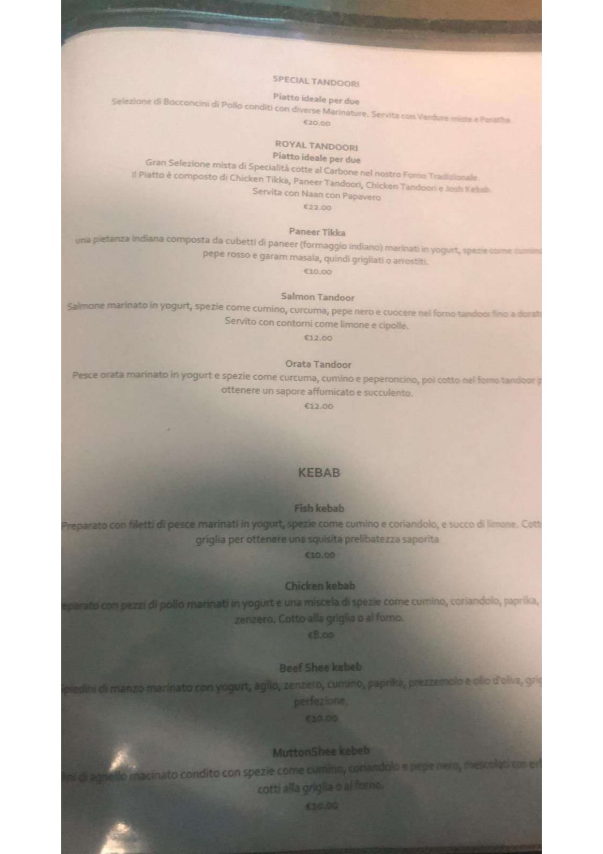 Tiger Tandoori menu