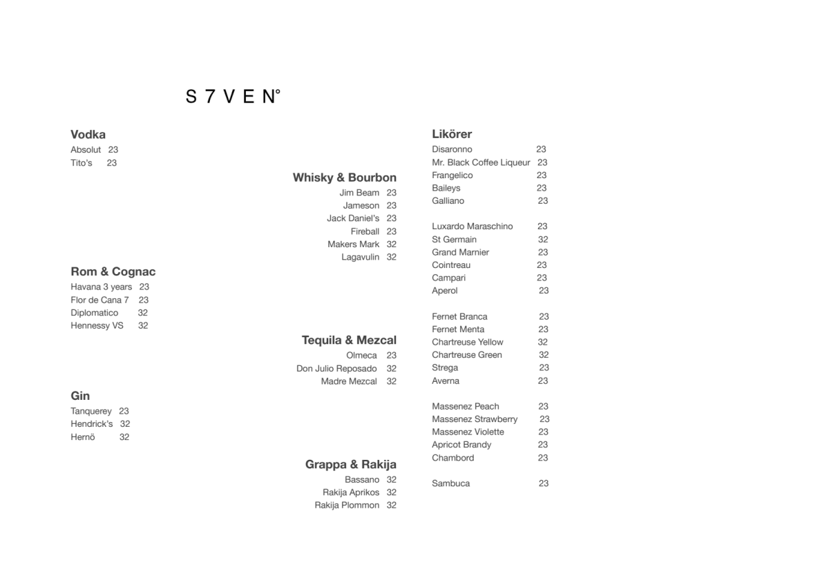 S7VEN menu