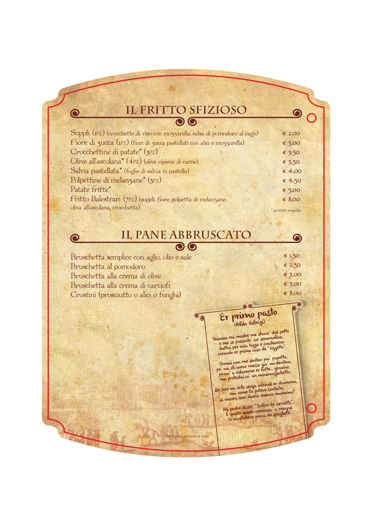 Ai Balestrari Campo de Fiori menu