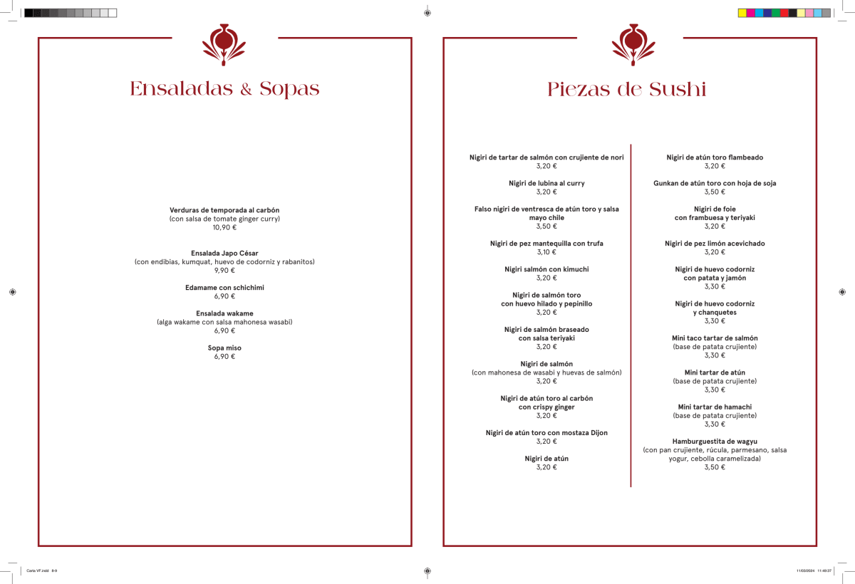 Sushita Cabana menu