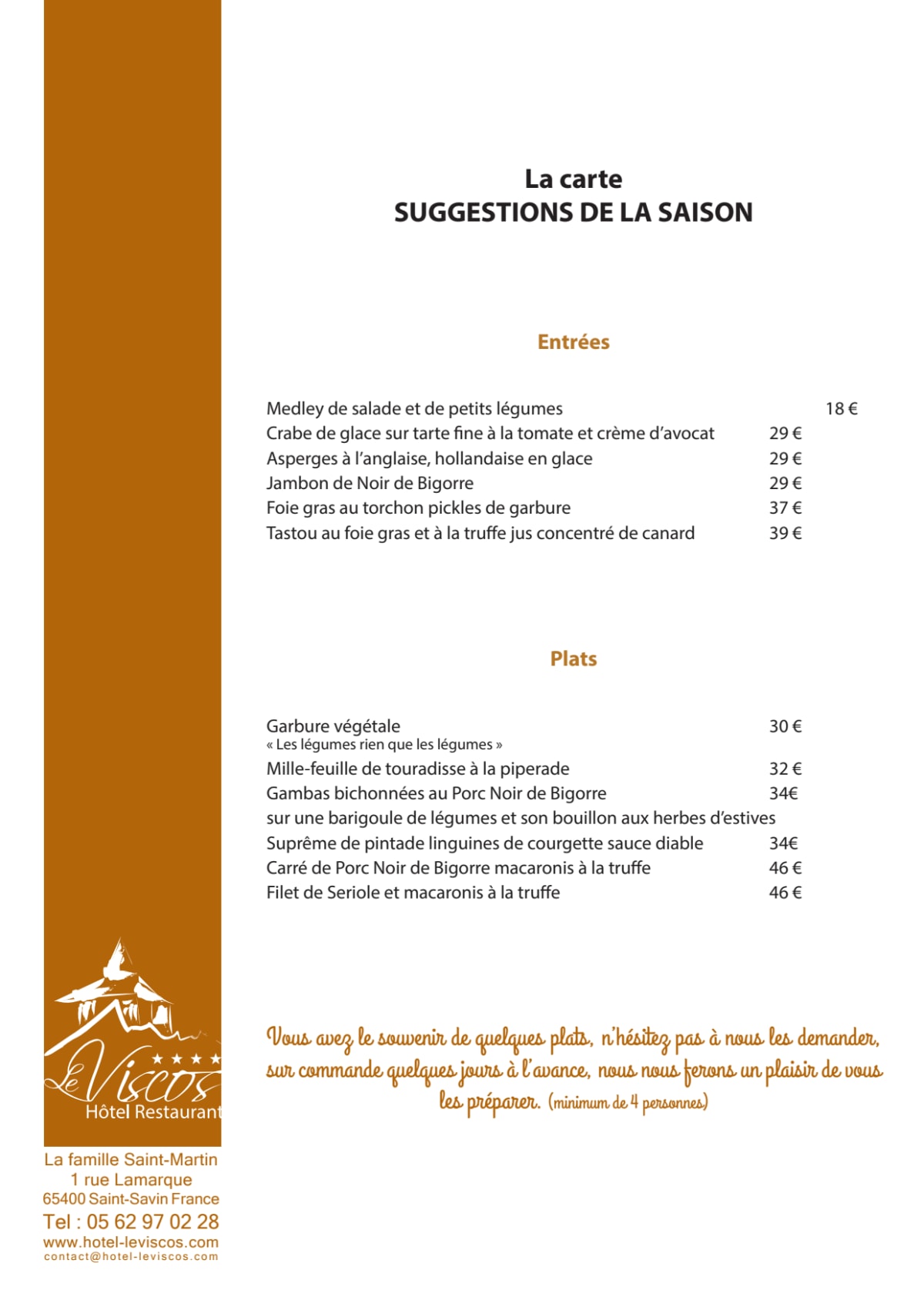 Carte et Menus 2024 Le Viscos à SaintSavin TheFork