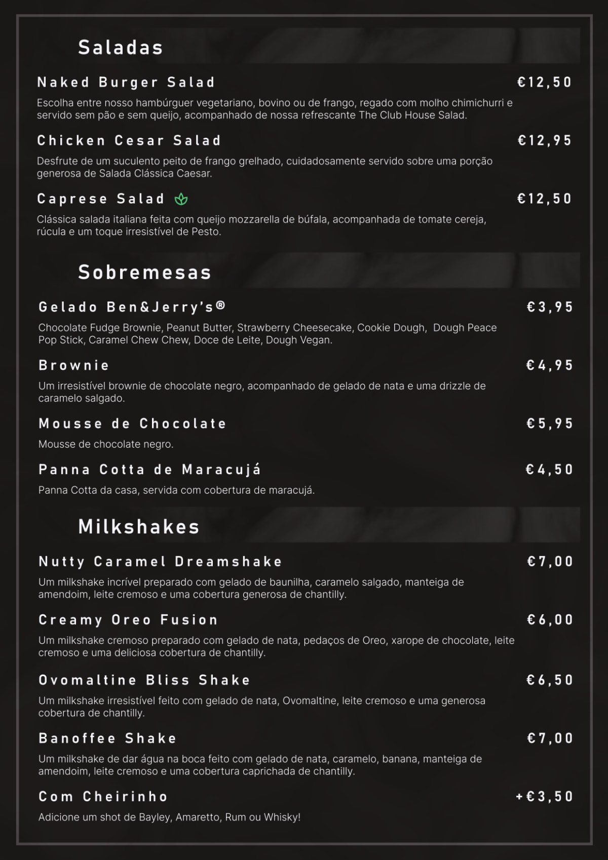 The Club Burger Bistro & Bar menu