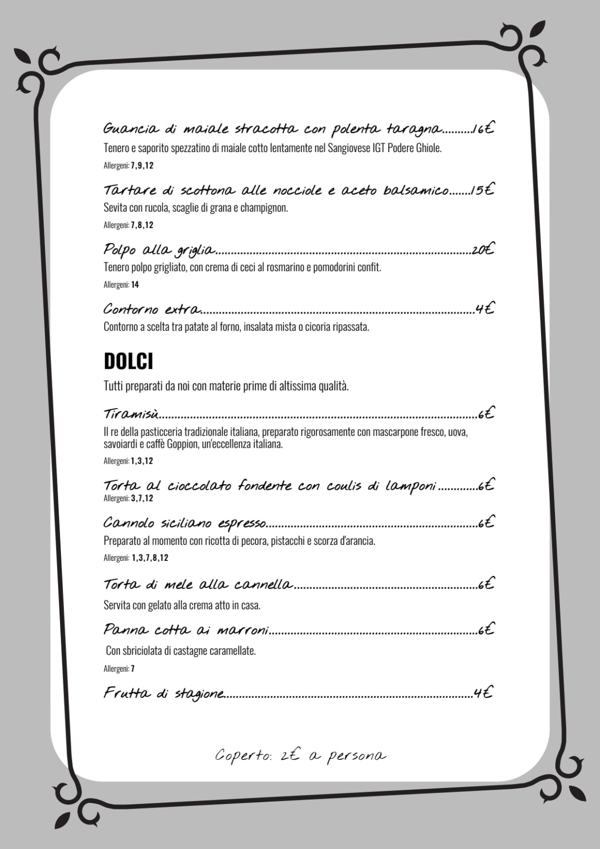 Carte et Menus 2022 Lo Spaccio • Cucina Tradizionale Italiana à Milan