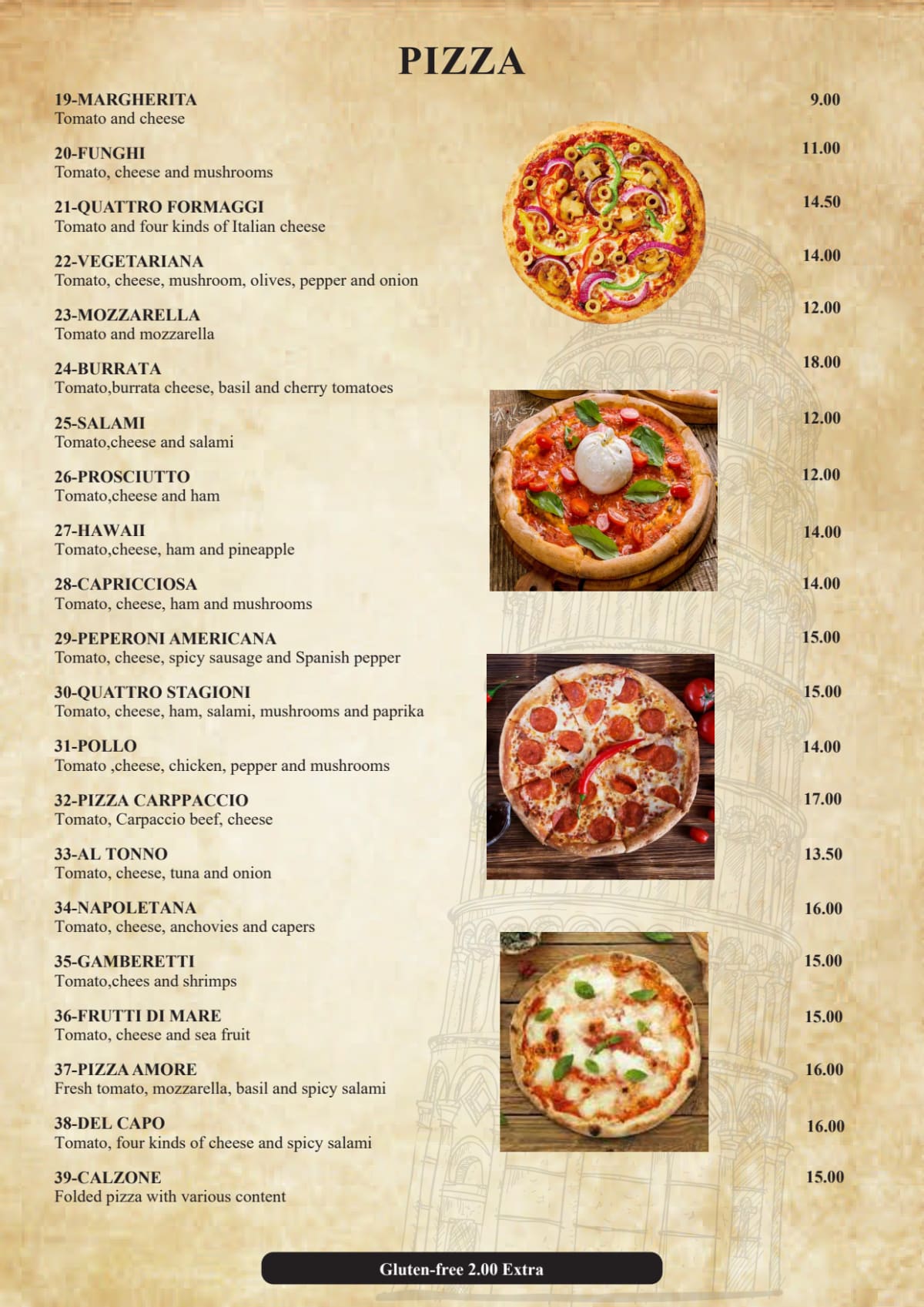 Ristorante Amore menu