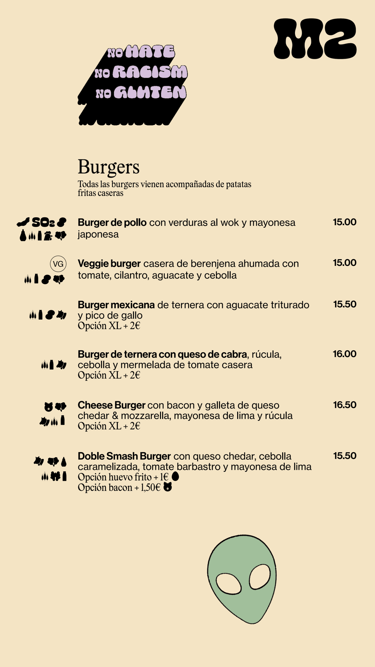 M2 Gluten Free menu