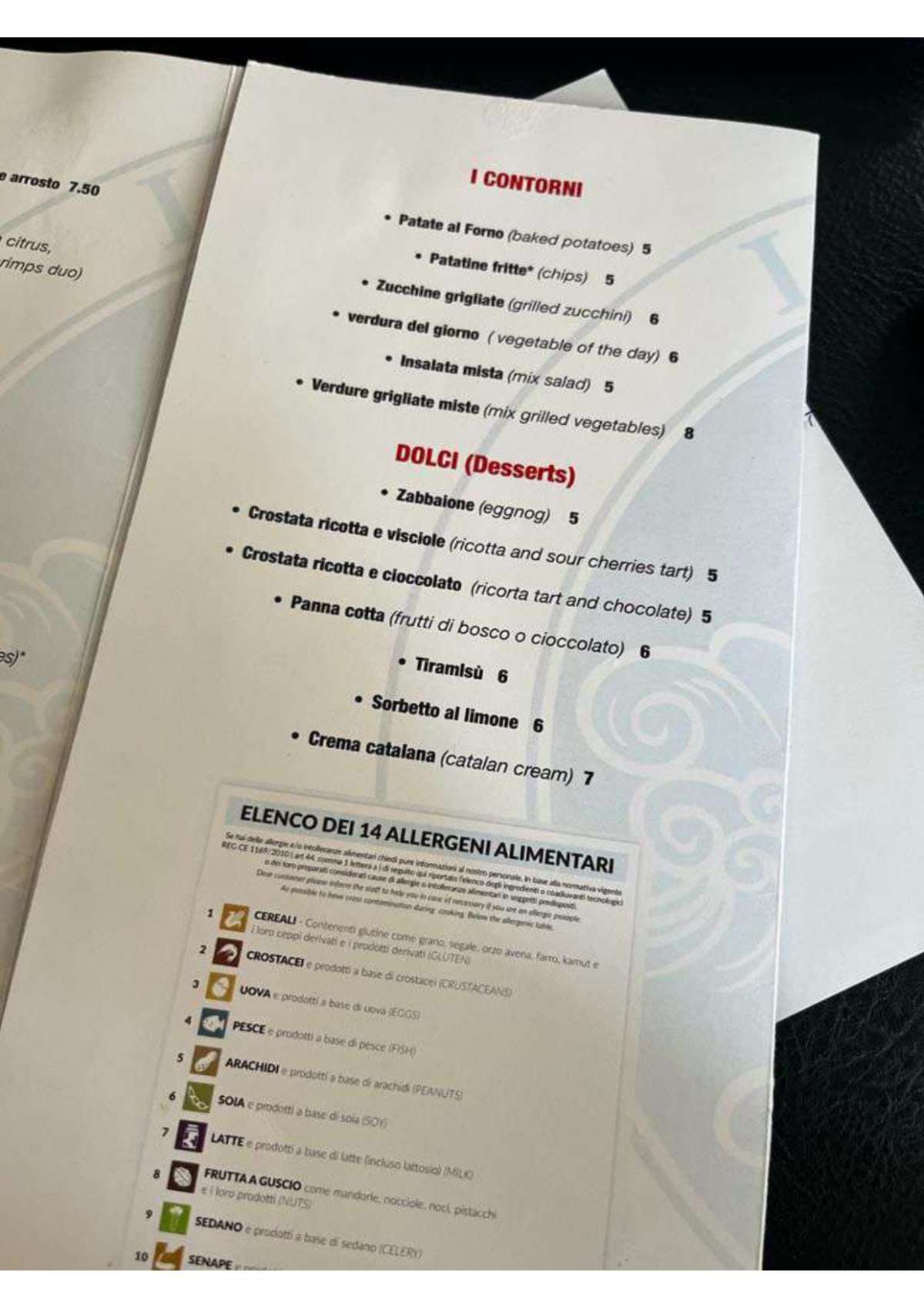 Le Onde Trattoria del Mare menu