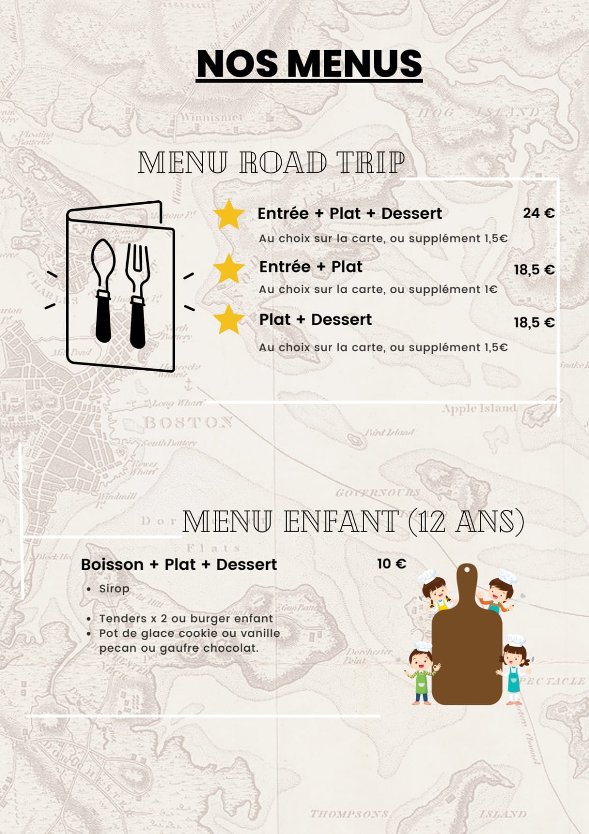 The Road Trip menu