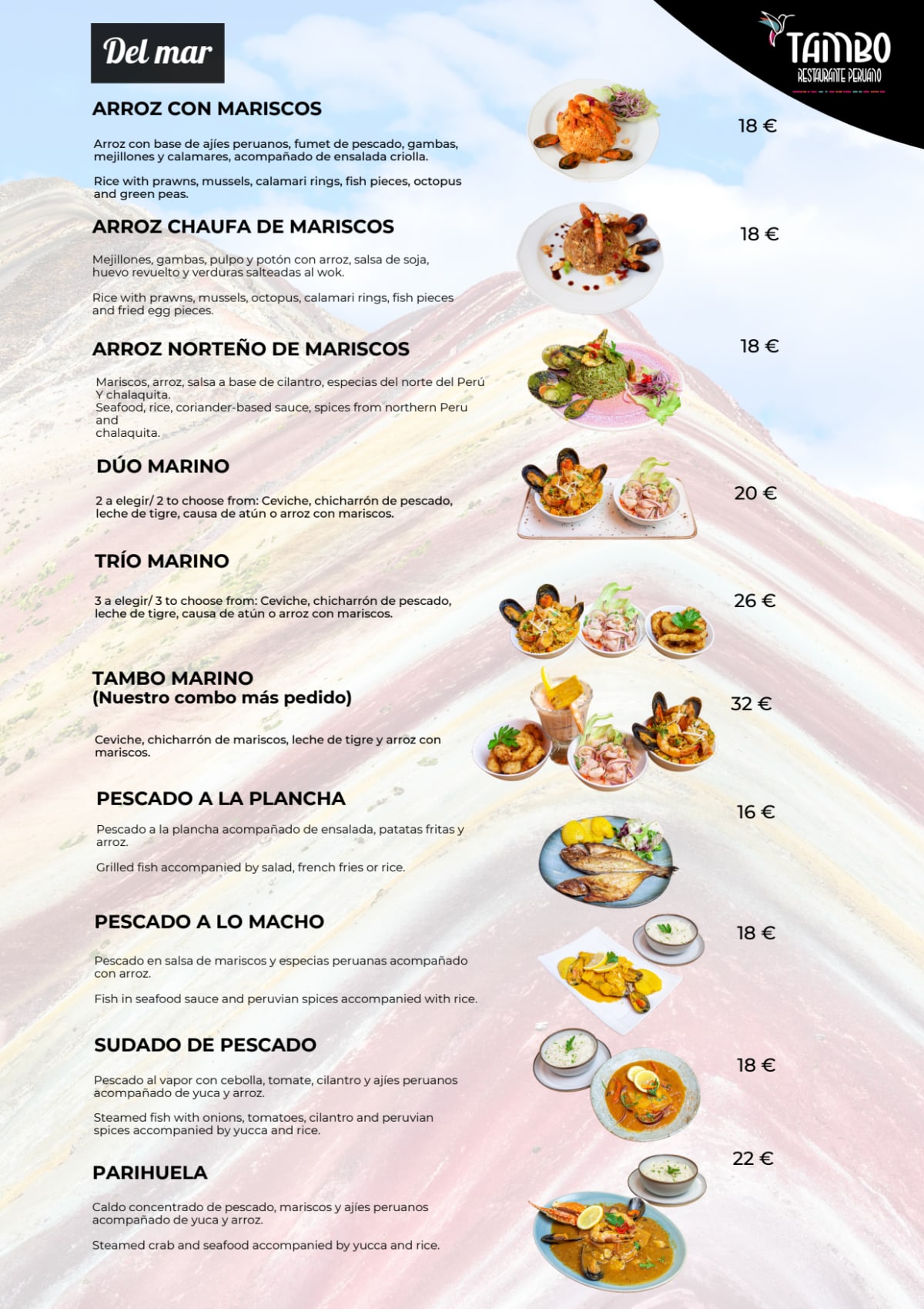 Tambo Peruano Madrid Centro menu