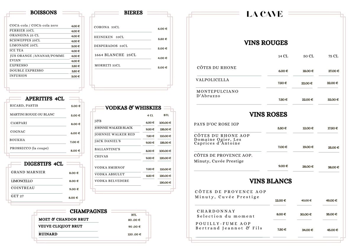 Le Cardinet menu