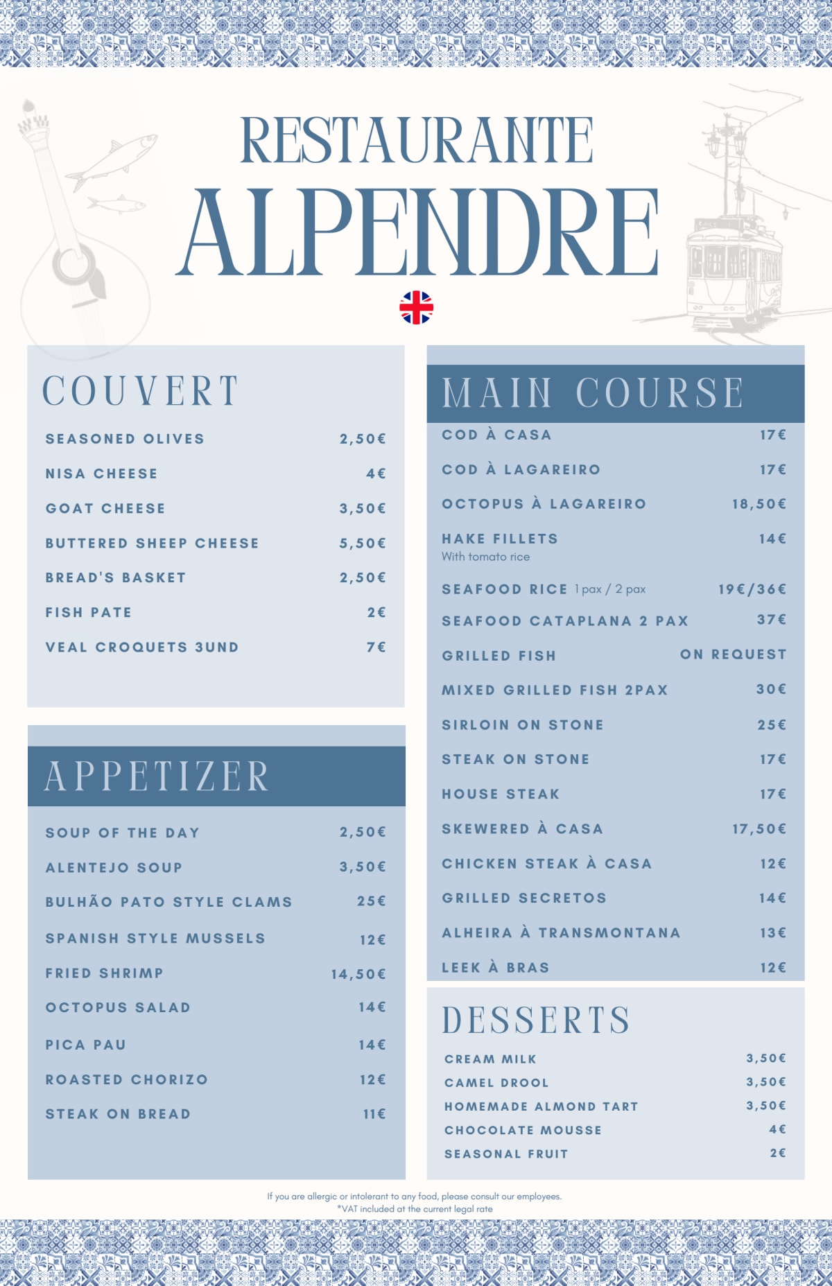 Alpendre menu