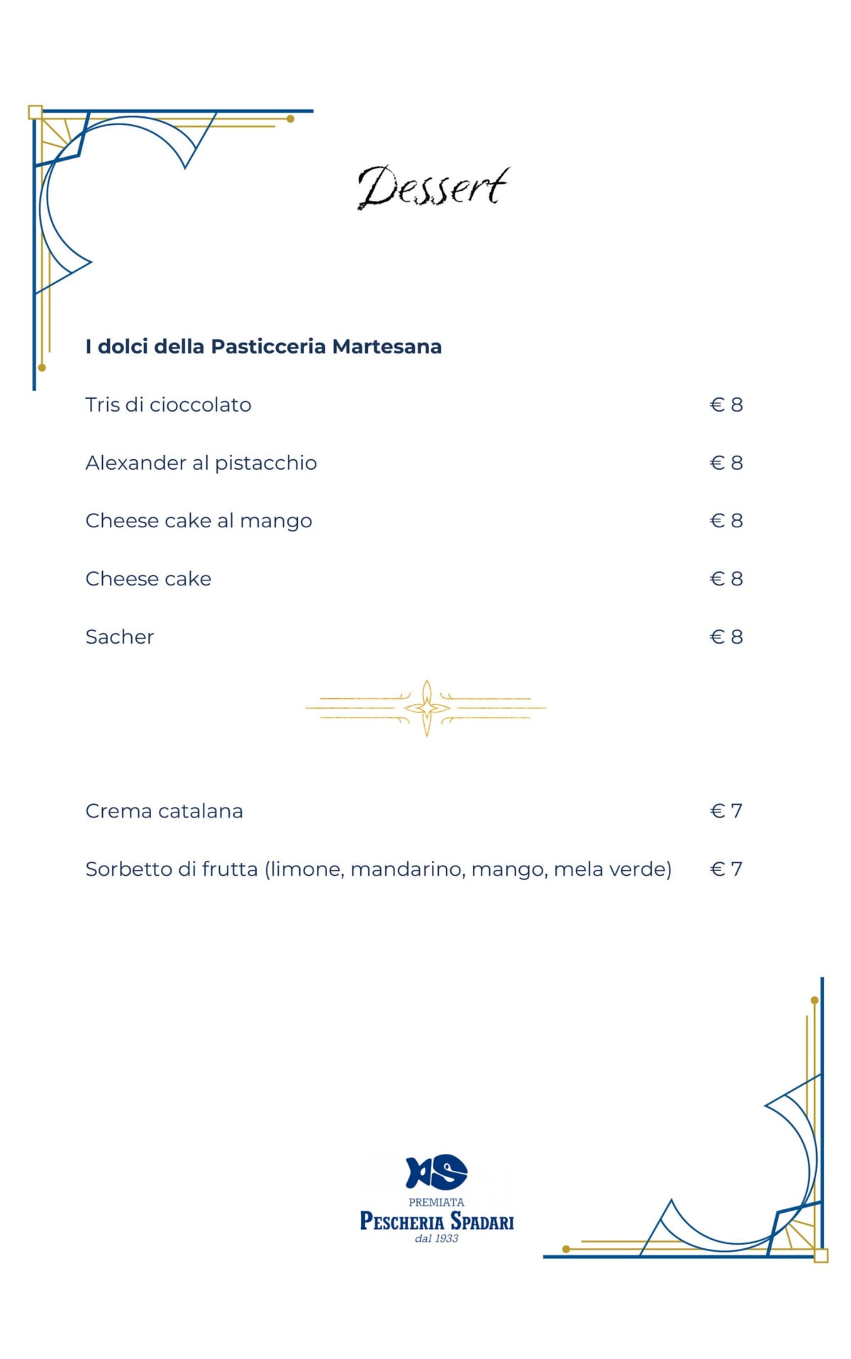 Premiata Pescheria Spadari Ristorante menu