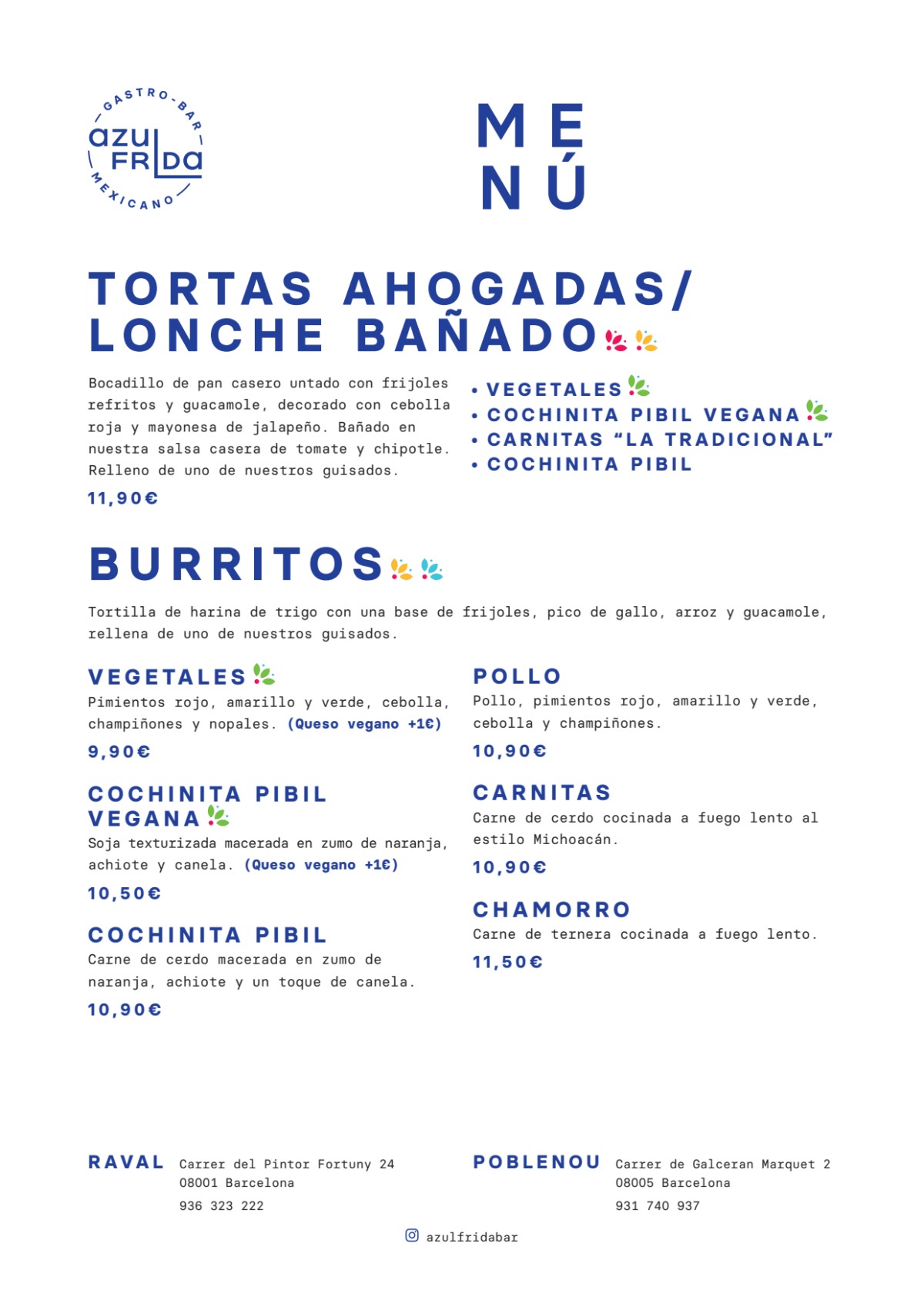 Azul Frida menu