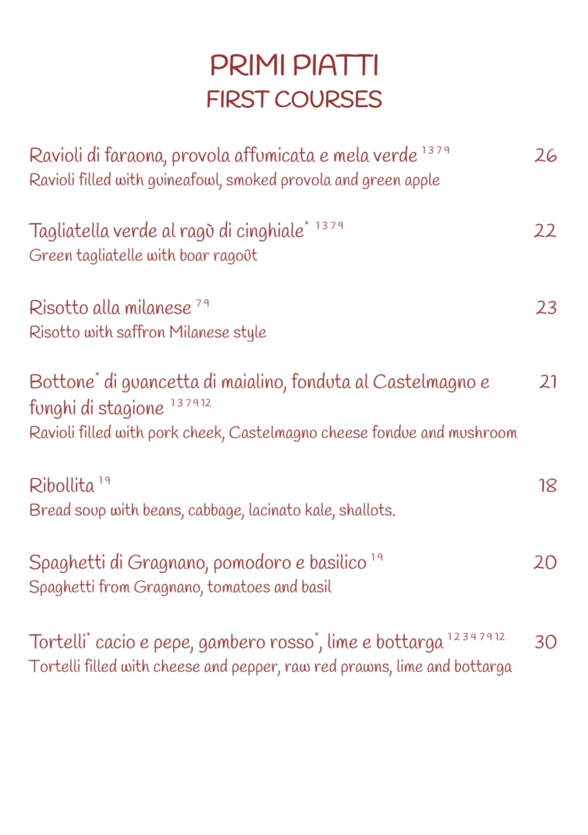 Giacomo Bistrot menu
