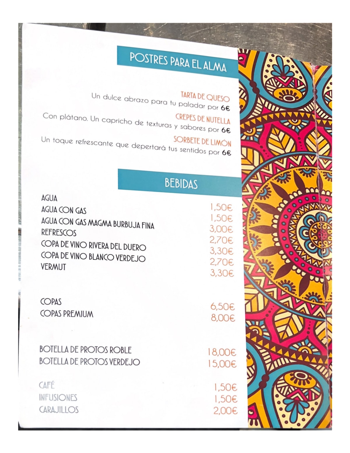 Al Alma menu