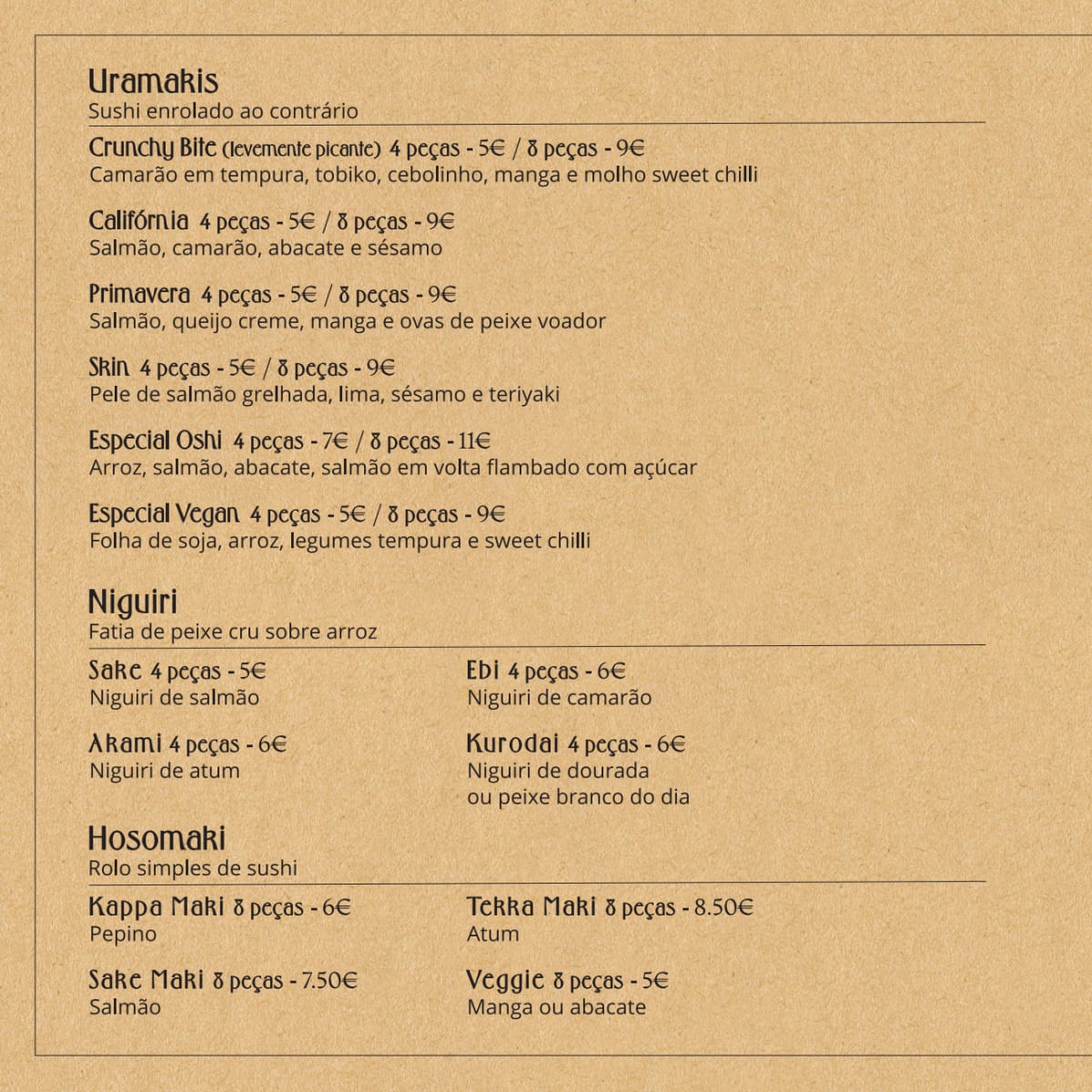 Oshi Sushi menu