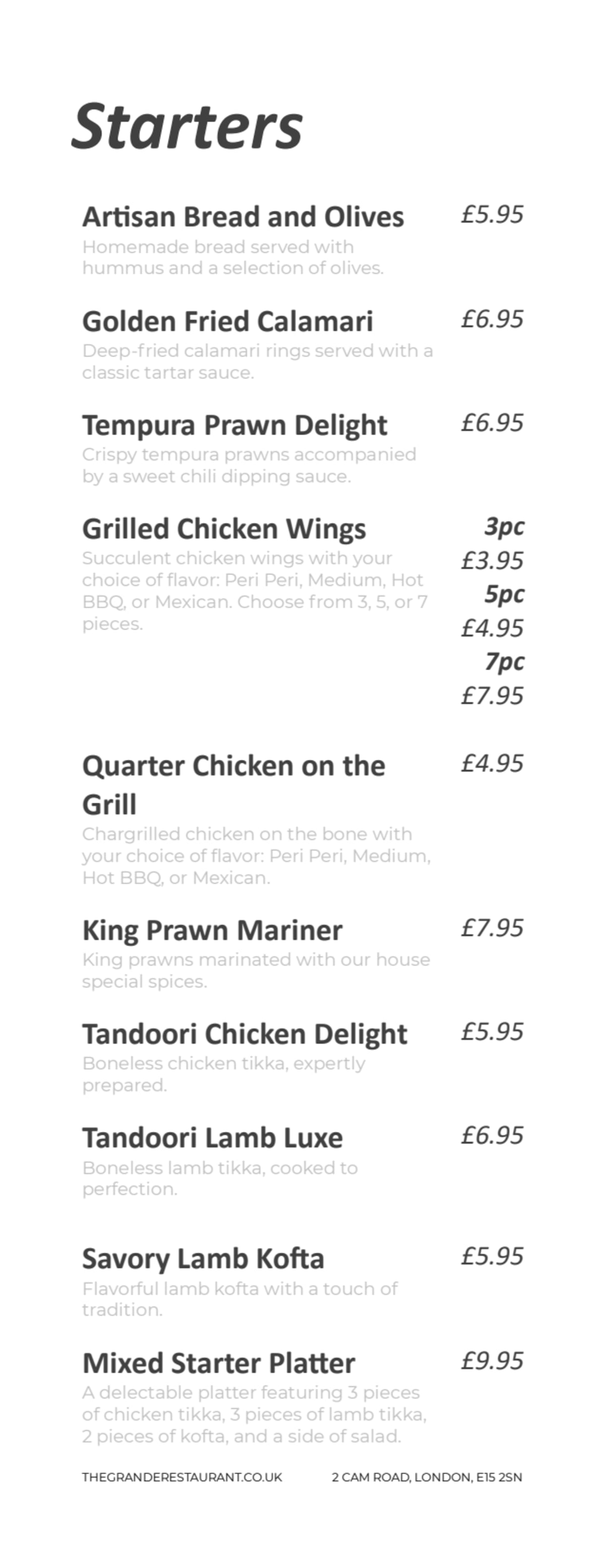 Menus 2024 The Grande restaurant in London TheFork