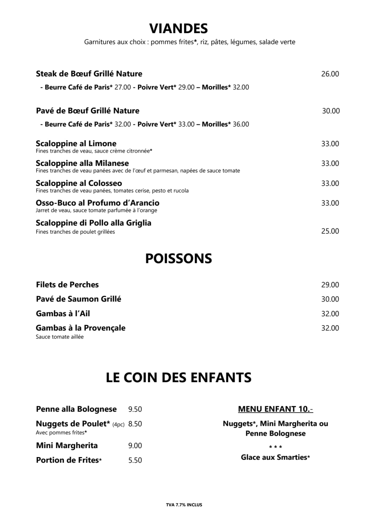 La Ruota menu