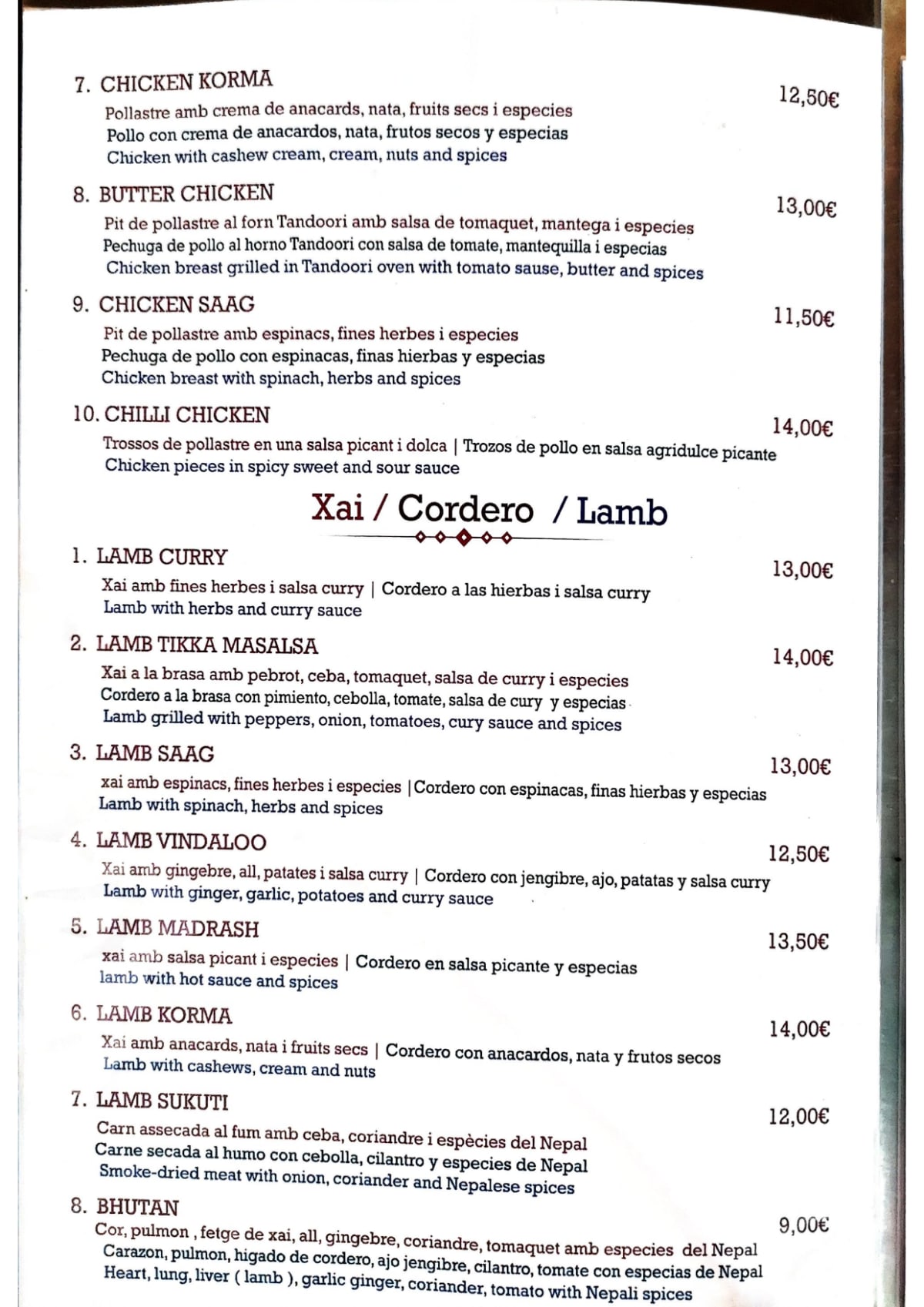 Mount Everest menu