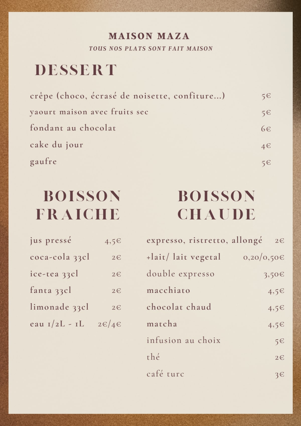 Menu 2024 - Maison Maza in Fosses | TheFork