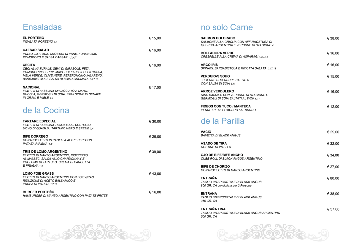 El Porteño Gourmet Roma menu