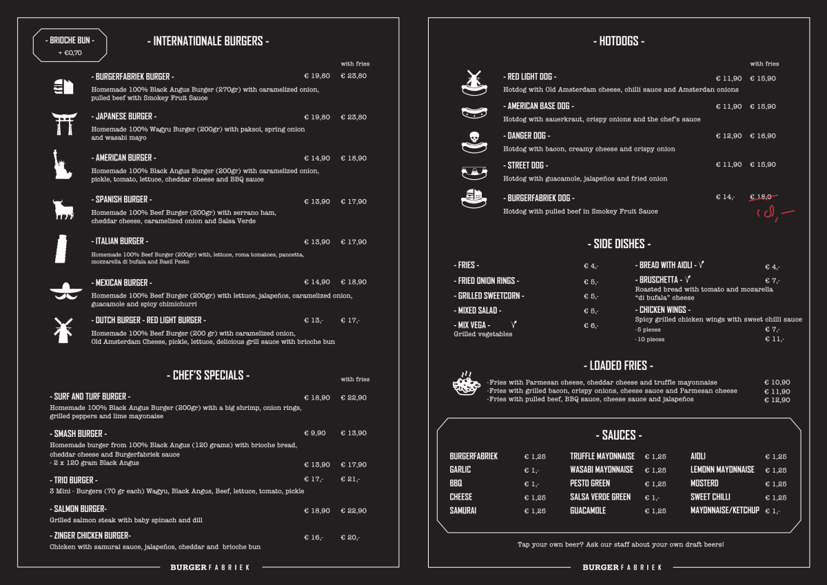 Burgerfabriek menu