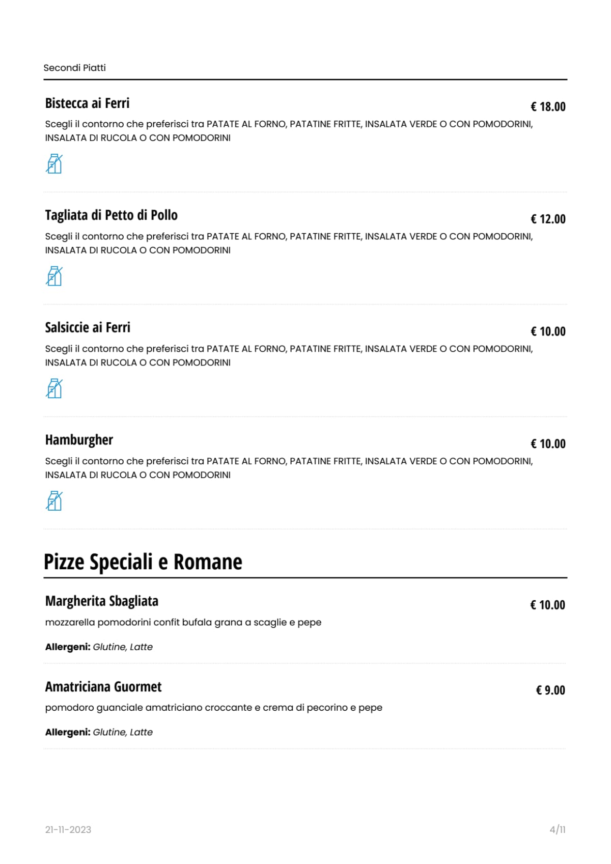 Pizzeria Gallo Matto menu