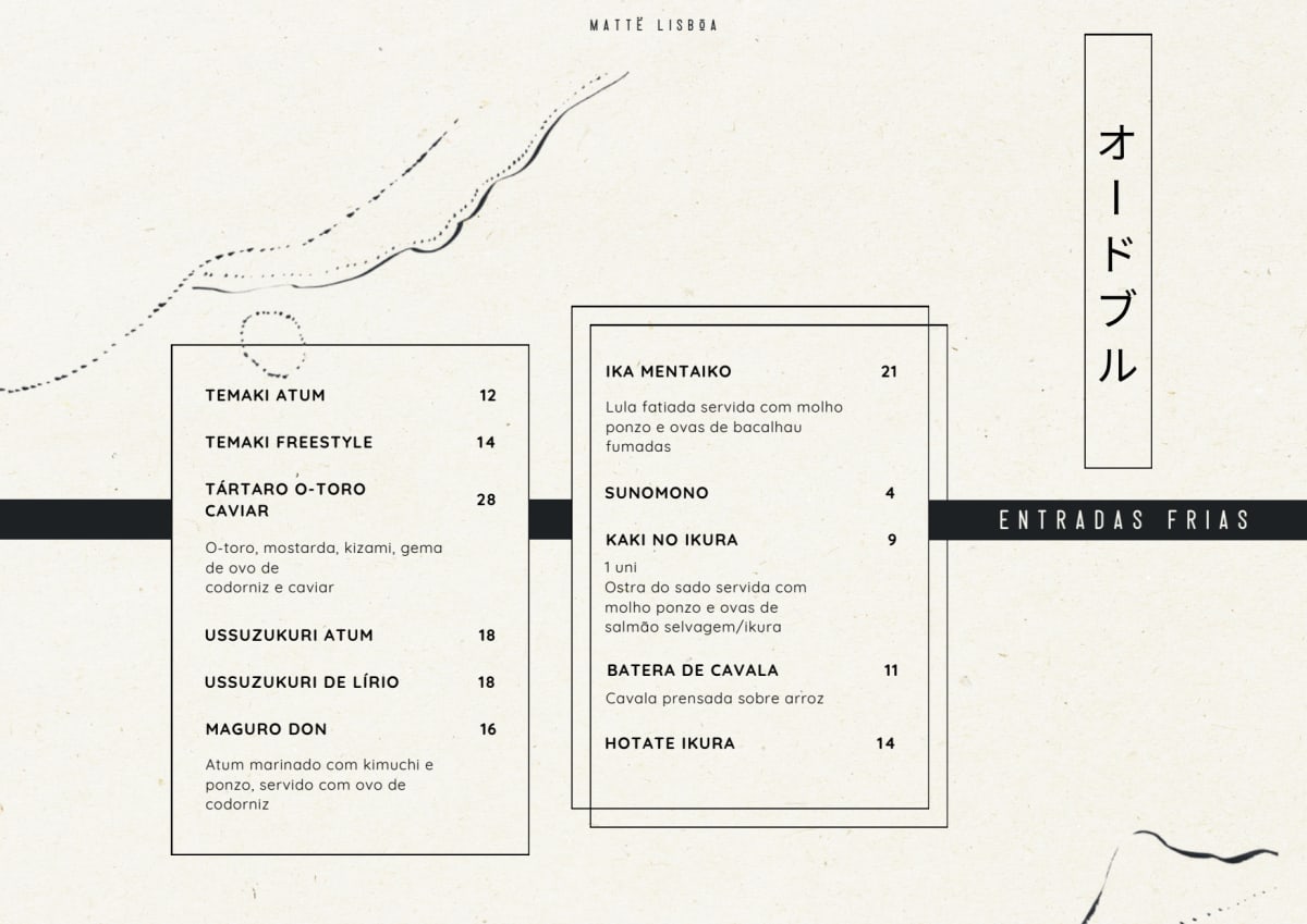 Matte Lisboa menu