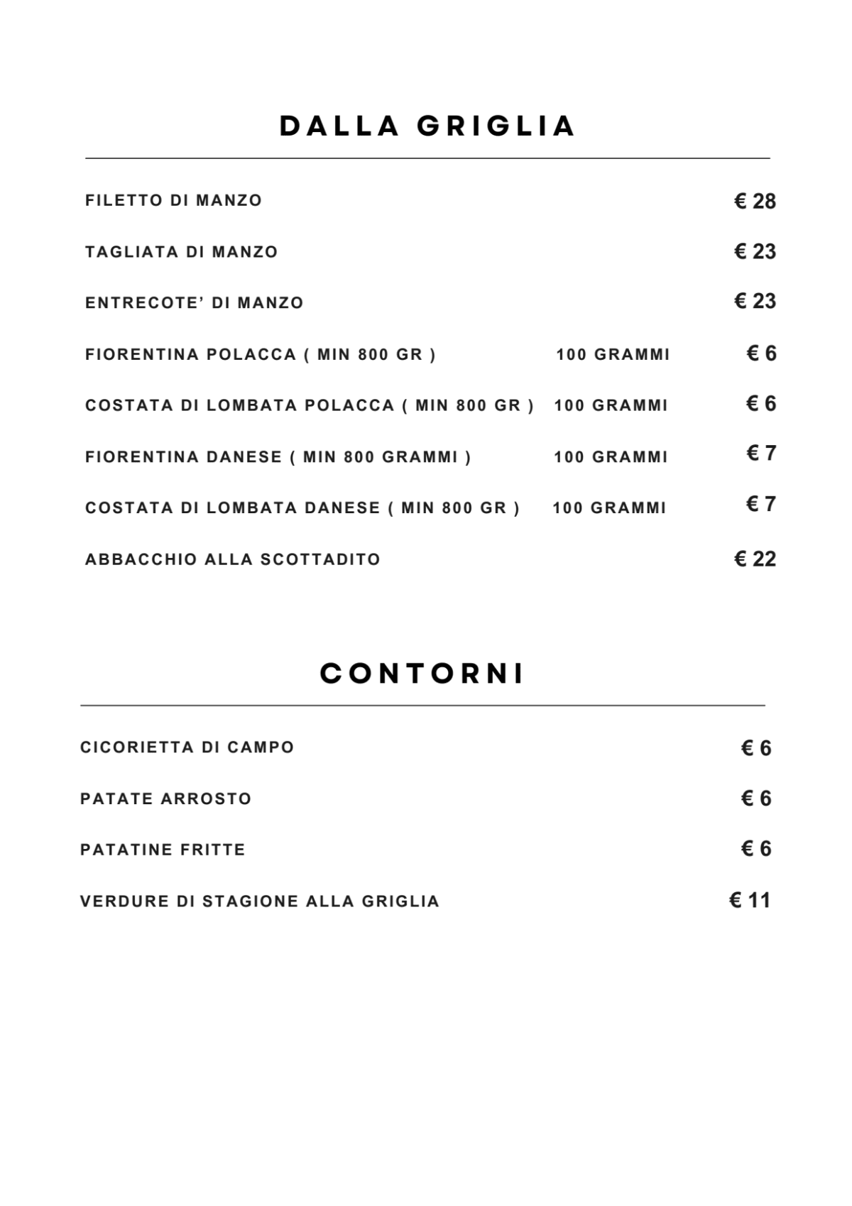 Alla Rampa di Porta Pia menu