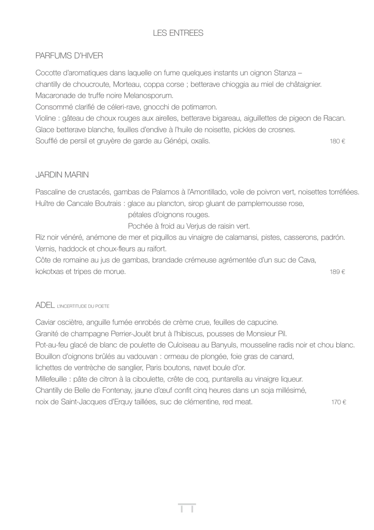 Pierre Gagnaire menu