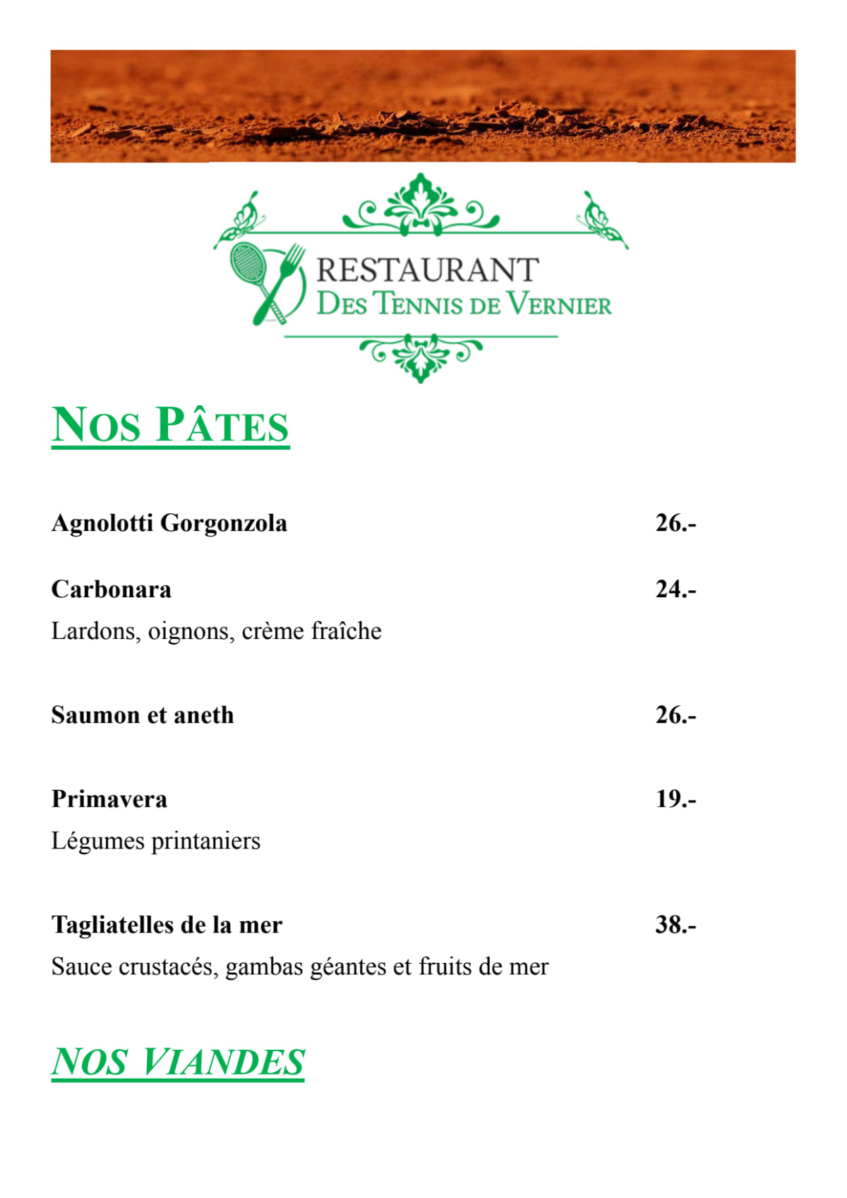 Restaurant des Tennis de Vernier menu
