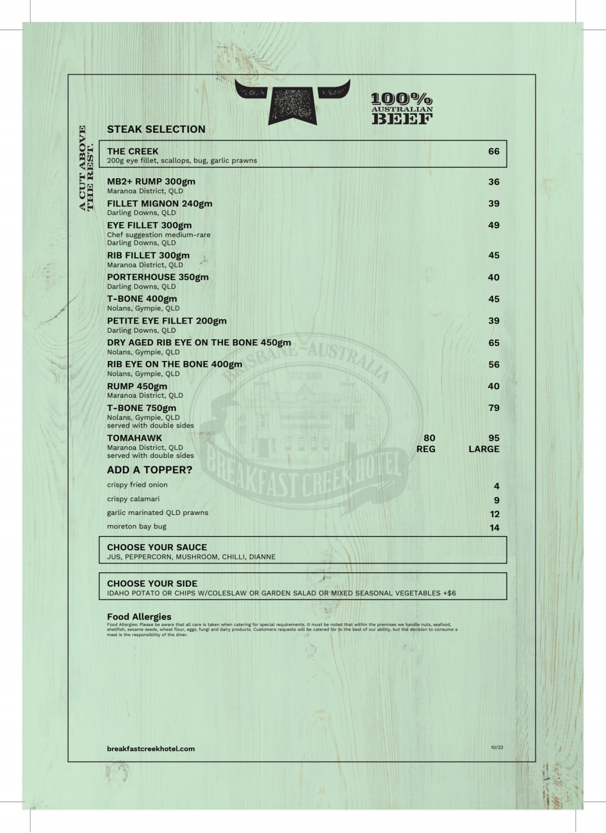 Menus 2024 Breakfast Creek Hotel Staghorn Beer Garden in Albion