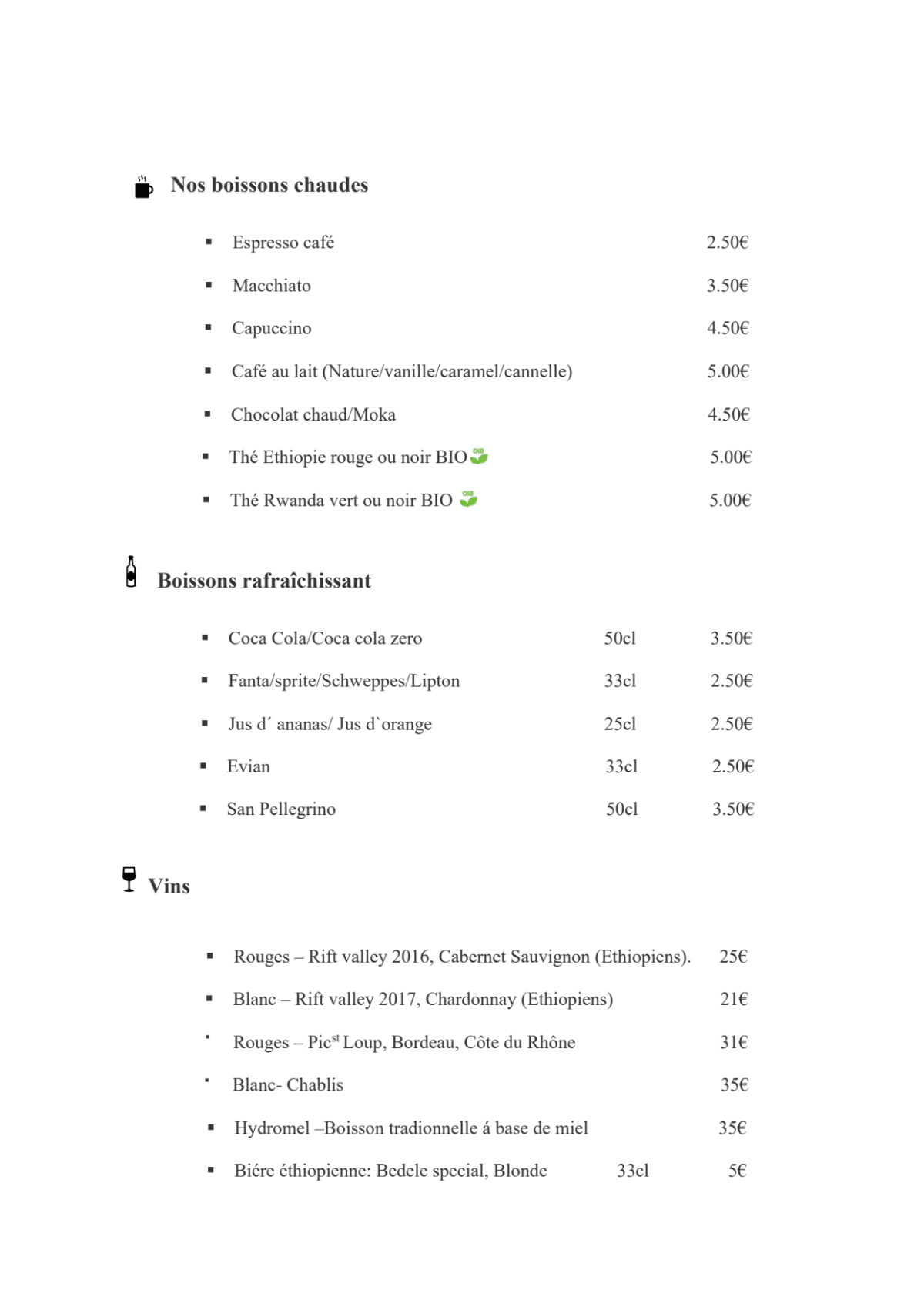 Adulis Restaurant menu