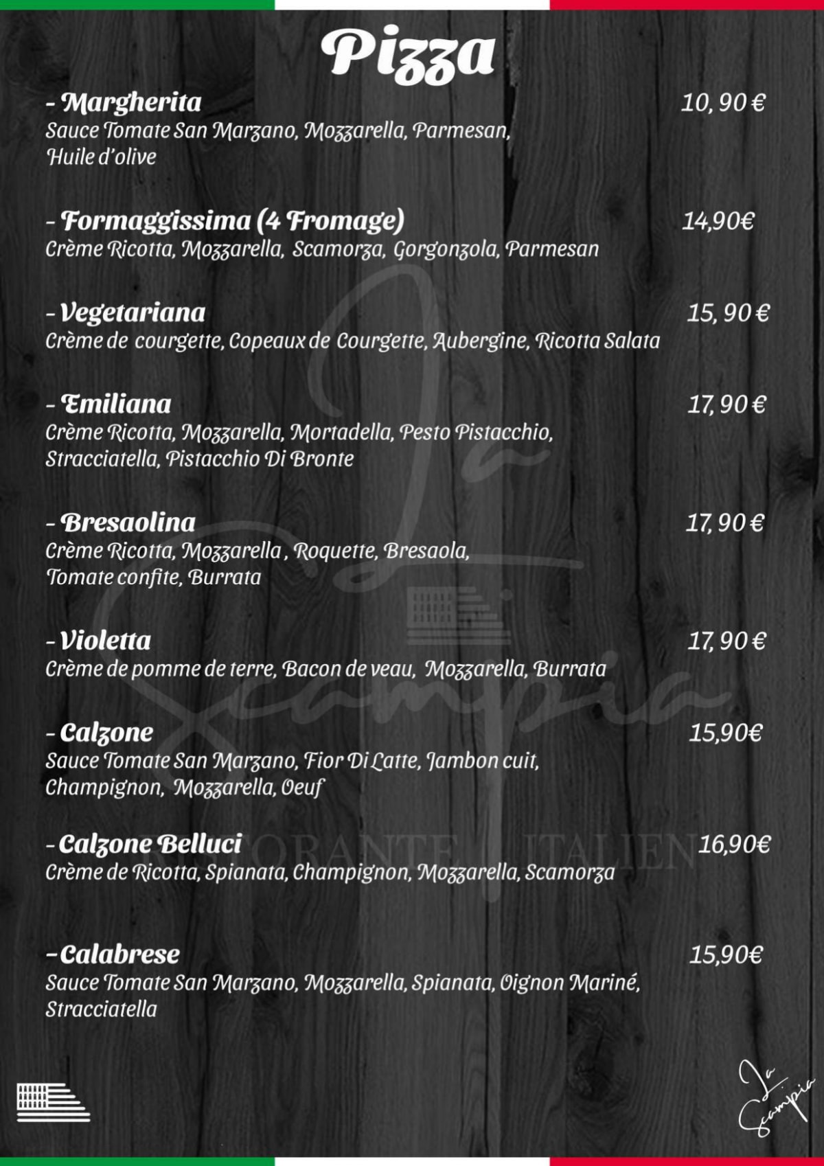 La Scampia Italiano menu